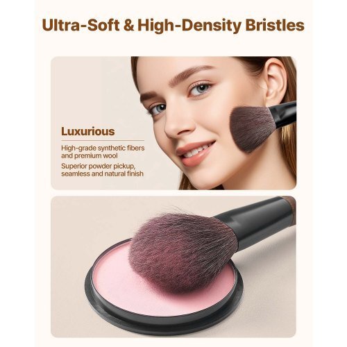 9 - Piece Makeup Brush Set for Foundation Blending Eyeshadow, Professional Makeup Brush Kit with Soft Natural Wool & Vegan Synthetic Bristles, Ergonomic Wood Handle, Travel - Friendly Storage Bag - LAWendy