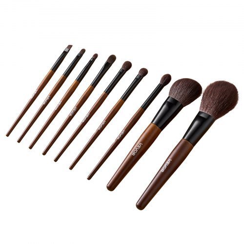 9 - Piece Makeup Brush Set for Foundation Blending Eyeshadow, Professional Makeup Brush Kit with Soft Natural Wool & Vegan Synthetic Bristles, Ergonomic Wood Handle, Travel - Friendly Storage Bag - LAWendy