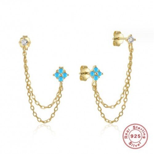 925 Sterling Silver Rhinstone Inlaid Chain Tassel Wholesale Women Stud Earrings - LAWendy