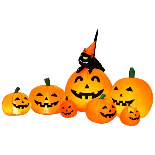 Halloween 7.5 Feet Inflatable Pumpkin Combo with Witch Black Cat - Color: Orange - Size: 7.5 ft