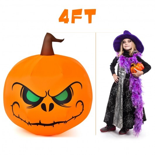 4 Feet Halloween Inflatable Pumpkin with Build-in LED Light - Color: Orange - Size: 4 ft