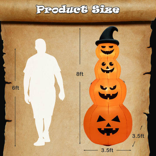 8 Feet Inflatable Halloween Pumpkins Stack with Built-in LED Lights - Color: Orange
