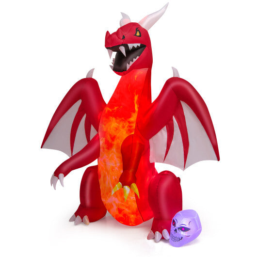 8 Feet Halloween Inflatables Blow-up Red Dragon with Wings Skull - Color: Red