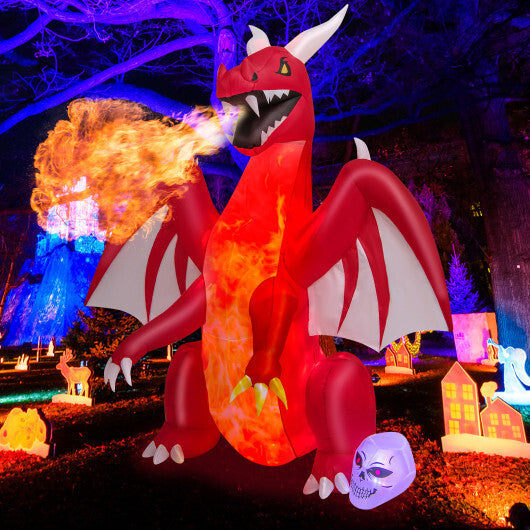 8 Feet Halloween Inflatables Blow-up Red Dragon with Wings Skull - Color: Red