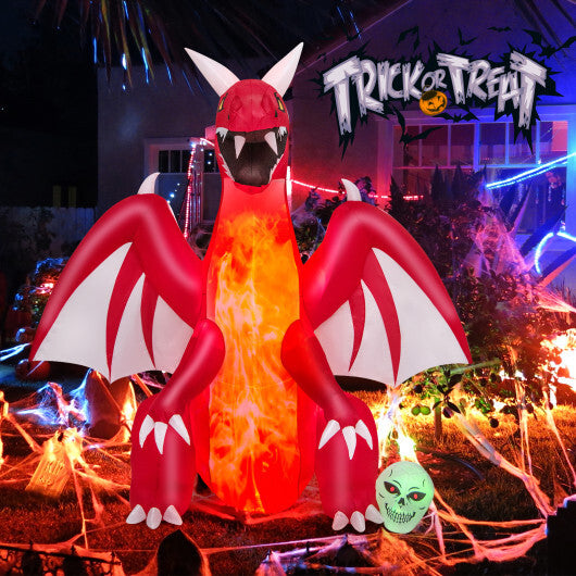 8 Feet Halloween Inflatables Blow-up Red Dragon with Wings Skull - Color: Red