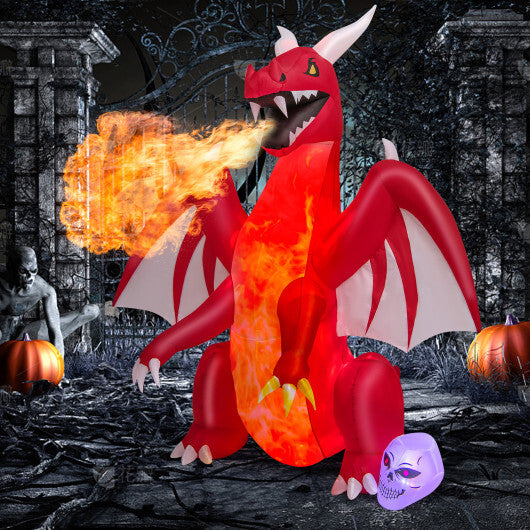 8 Feet Halloween Inflatables Blow-up Red Dragon with Wings Skull - Color: Red