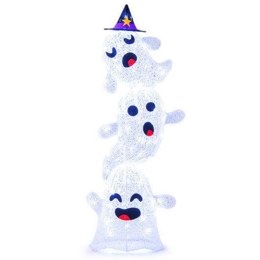 4 FT Lighted Standing Halloween Decoration Stacked Ghosts with 120 LED Lights - Color: White