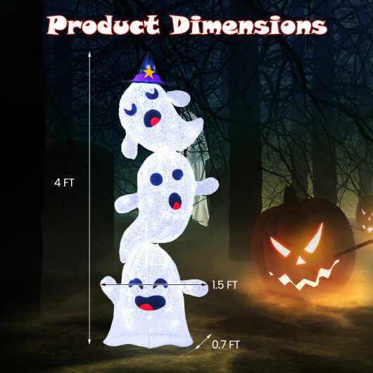 4 FT Lighted Standing Halloween Decoration Stacked Ghosts with 120 LED Lights - Color: White