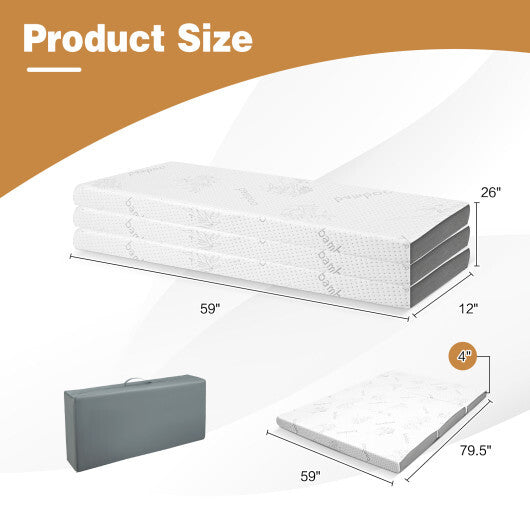 4 Inch Tri-fold Cool Gel Memory Foam Mattress-Queen Size - Color: White - Size: Queen Size
