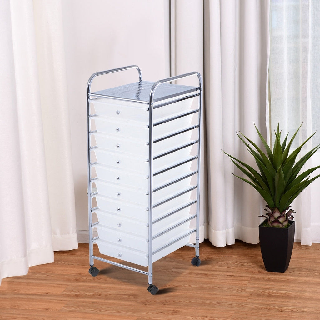 10 Drawer Rolling Storage Cart Organizer with 4 Universal Casters-Clear - Color: Transparent