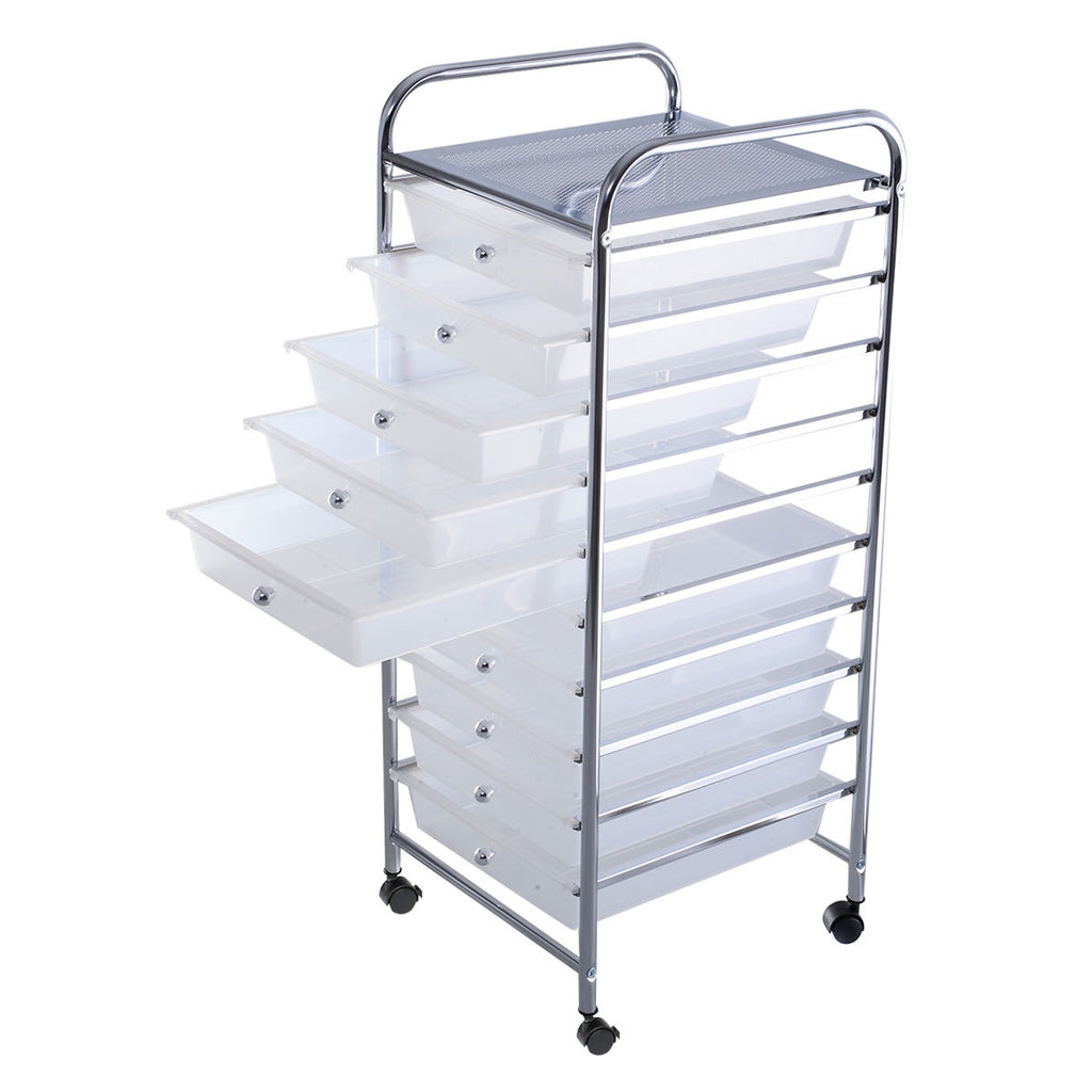 10 Drawer Rolling Storage Cart Organizer with 4 Universal Casters-Clear - Color: Transparent