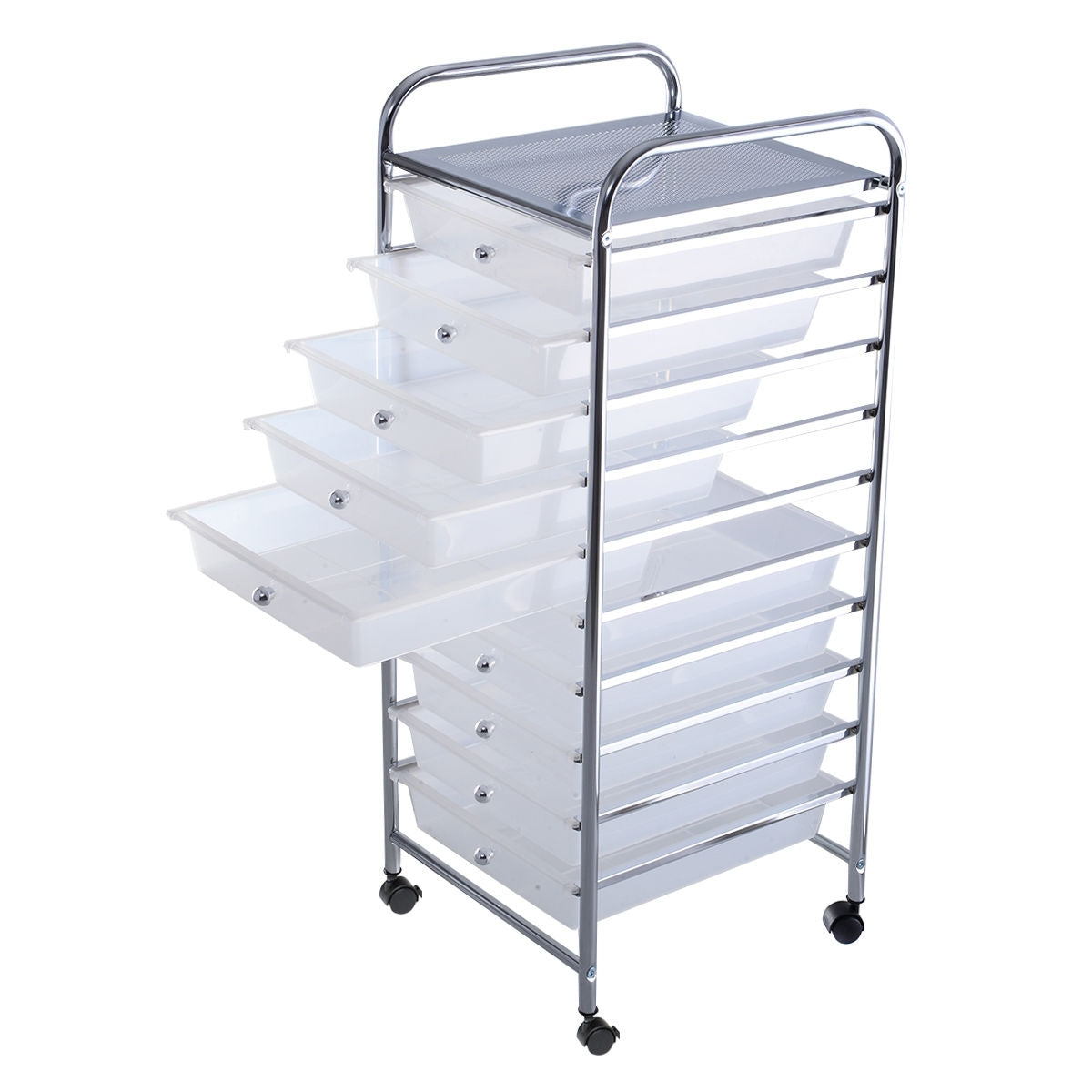 10 Drawer Rolling Storage Cart Organizer with 4 Universal Casters-Clear - Color: Transparent
