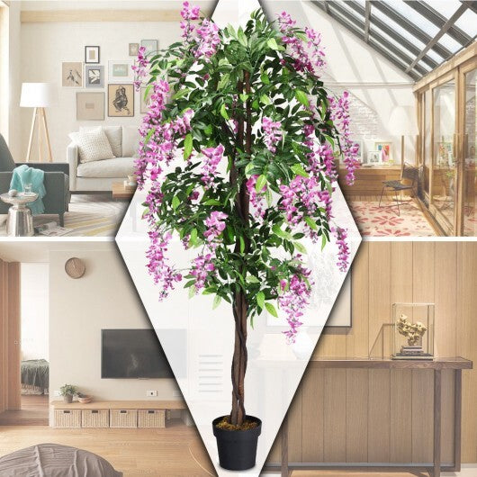 6-Feet Artificial Wisteria Silk Indoor-Outdoor Tree-1pieces - Color: Green