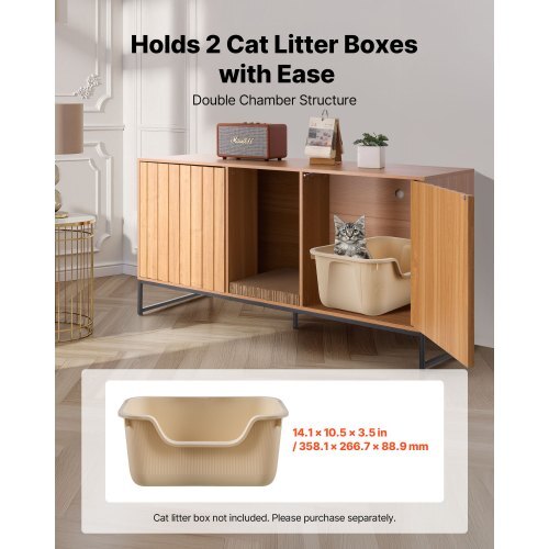 Cat Litter Box Enclosure Furniture, 47.2 in Hidden Litter Box Cabinet
