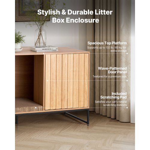 Cat Litter Box Enclosure Furniture, 47.2 in Hidden Litter Box Cabinet