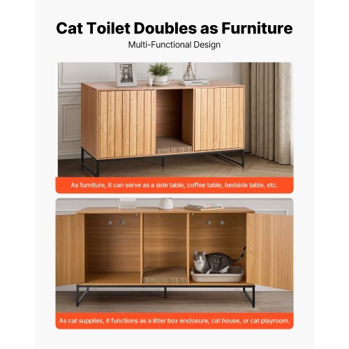 Cat Litter Box Enclosure Furniture, 47.2 in Hidden Litter Box Cabinet