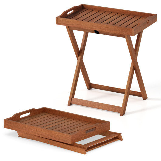 Outdoor Patio Solid Wood Tray Table with Removable Top No Assembly Required - Color: Natural