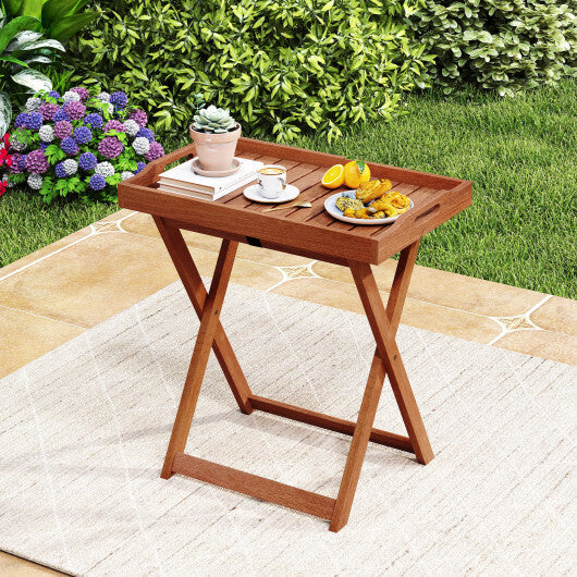 Outdoor Patio Solid Wood Tray Table with Removable Top No Assembly Required - Color: Natural