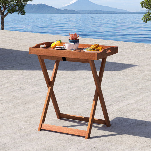 Outdoor Patio Solid Wood Tray Table with Removable Top No Assembly Required - Color: Natural