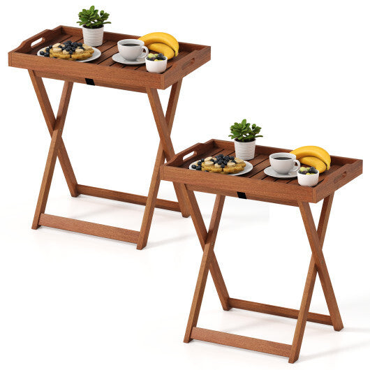 Outdoor Patio Solid Wood Tray Table with Removable Top No Assembly Required - Color: Natural