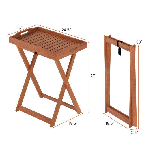 Outdoor Patio Solid Wood Tray Table with Removable Top No Assembly Required - Color: Natural