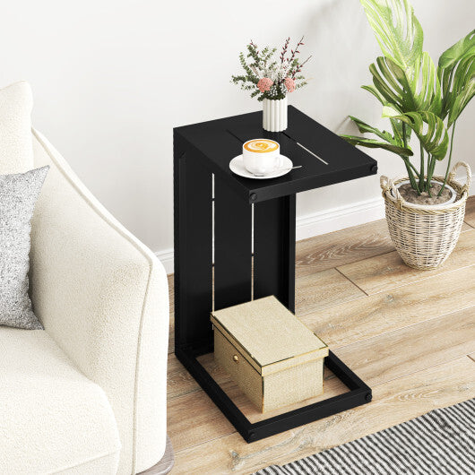 C-Shaped End Table Convertible Coffee Table with Adjustable Foot Pads-Black - Color: Black