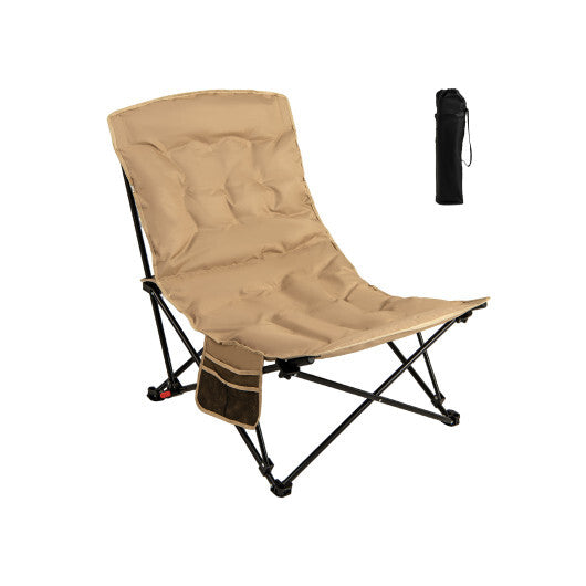 Folding Camping Chair for Adults with Adjustable Backrest and Carrying Bag-Khaki - Color: Khaki