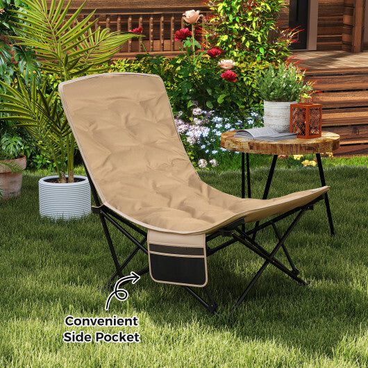Folding Camping Chair for Adults with Adjustable Backrest and Carrying Bag-Khaki - Color: Khaki