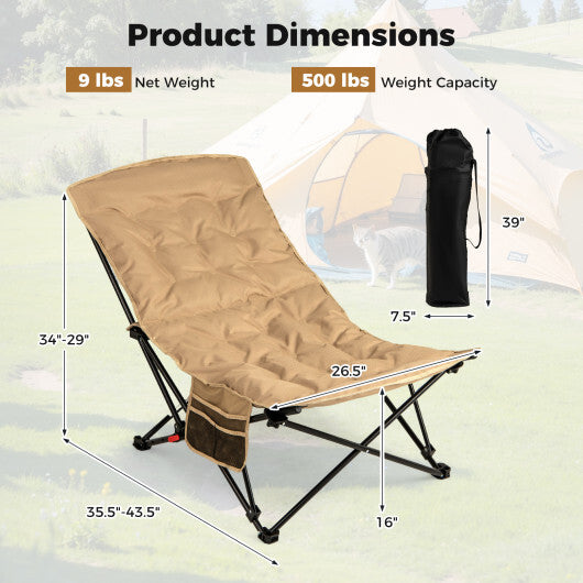 Folding Camping Chair for Adults with Adjustable Backrest and Carrying Bag-Khaki - Color: Khaki