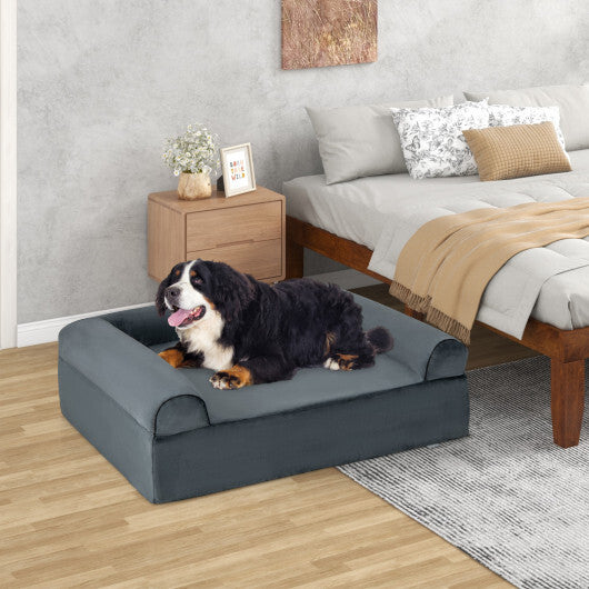 Orthopedic Dog Bed Memory Foam Pet Bed with Headrest for Large Dogs-Grey - Color: Gray