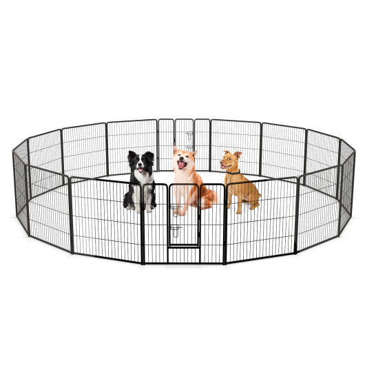 16 Panel 24/32/40 Inches Height Dog Playpen with Lock and Large Door-32 inches - Size: 32 inches