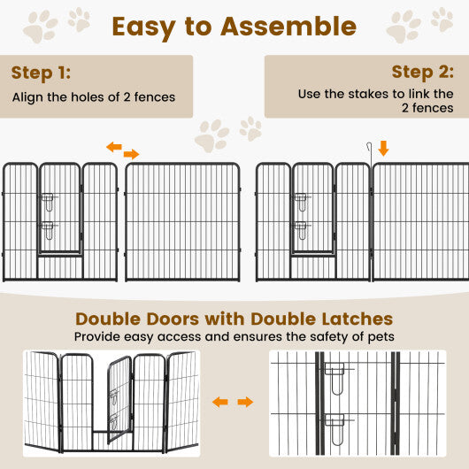 16 Panel 24/32/40 Inches Height Dog Playpen with Lock and Large Door-32 inches - Size: 32 inches