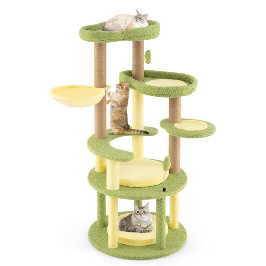Multi-level Cat Tree Avocado Theme Cat Tower with Wide Perch Rotatable Basket-Green
