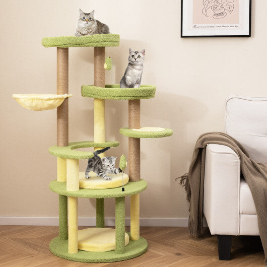 Multi-level Cat Tree Avocado Theme Cat Tower with Wide Perch Rotatable Basket-Green