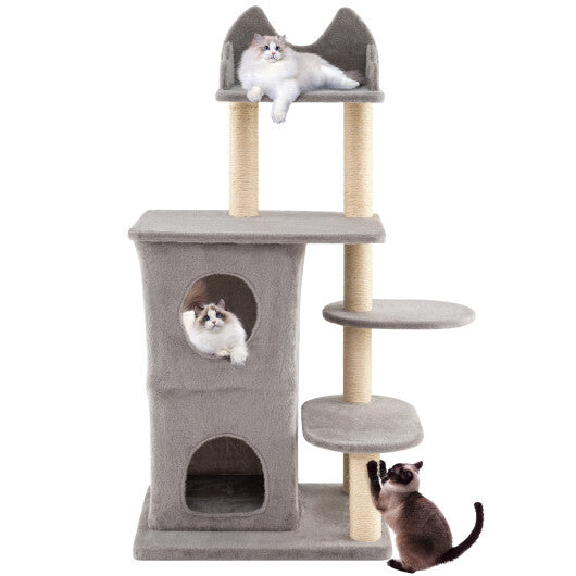 48.5 inch Cat Tree with 2-story Condo and 3 Hideaway Caves for Large Cats-Gray