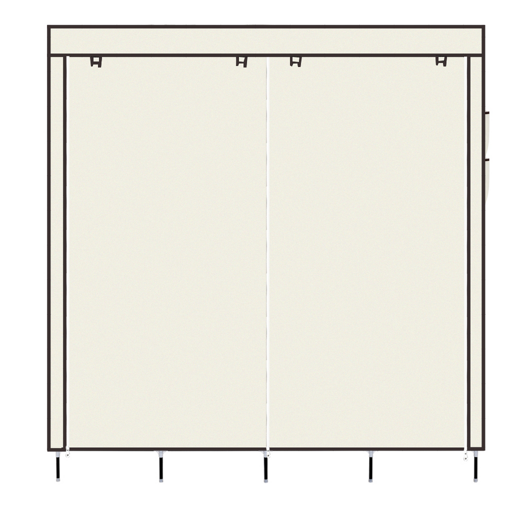 67" Clothes Closet Portable Wardrobe Clothes Storage Rack 12 Shelves 4 Side Pockets Beige
