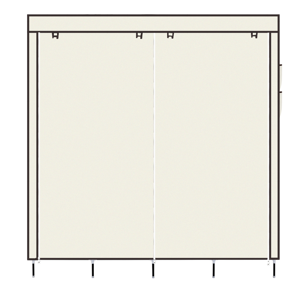67" Clothes Closet Portable Wardrobe Clothes Storage Rack 12 Shelves 4 Side Pockets Beige