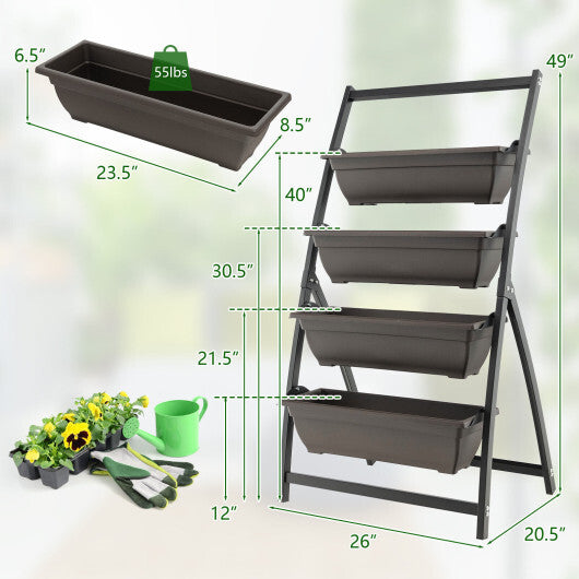 Costway 4-Tier Vertical Raised Garden Bed with 4 Containers and Drainage Holes-S