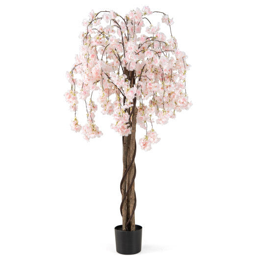 Costway 5.5 FT Tall Artificial Cherry Blossom Tree with White Flowers 1 Pack