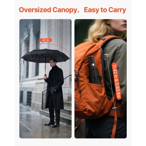 Travel Umbrella, 42 in Portable Compact Umbrellas, Automatic Open-Close (Black)