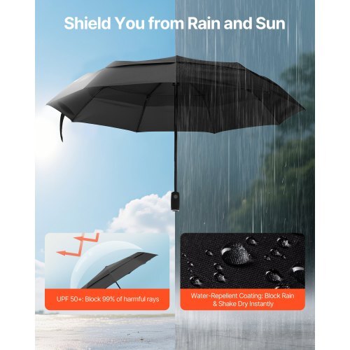 Travel Umbrella, 42 in Portable Compact Umbrellas, Automatic Open-Close (Black)