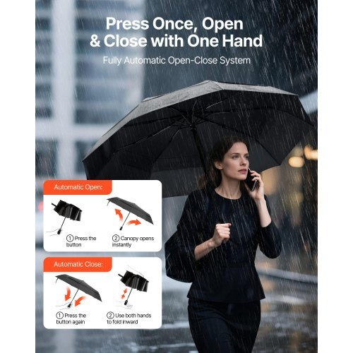 Travel Umbrella, 42 in Portable Compact Umbrellas, Automatic Open-Close (Black)