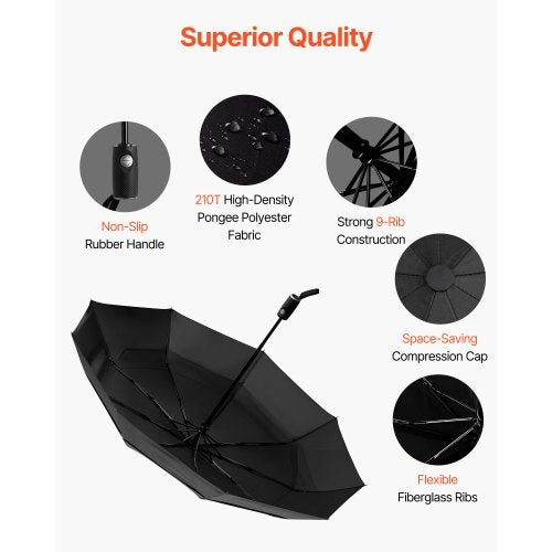 Travel Umbrella, 42 in Portable Compact Umbrellas, Automatic Open-Close (Black)