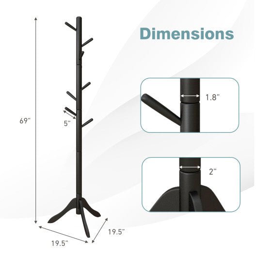 Adjustable Wooden Tree Coat Rack with 8 Hooks - Black - Color: Black - LAWendy