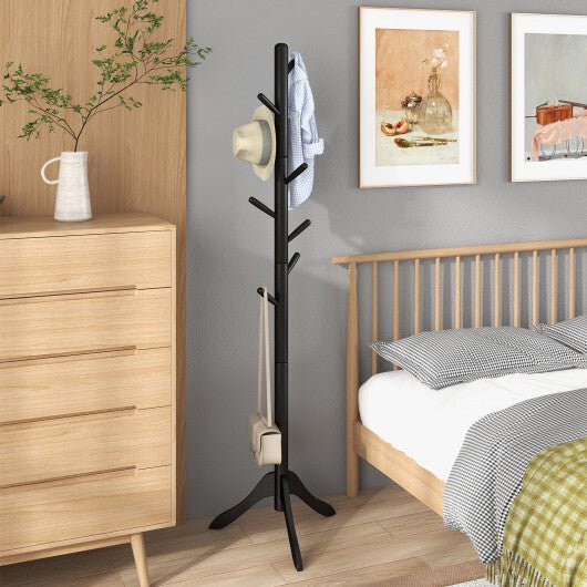 Adjustable Wooden Tree Coat Rack with 8 Hooks - Black - Color: Black - LAWendy