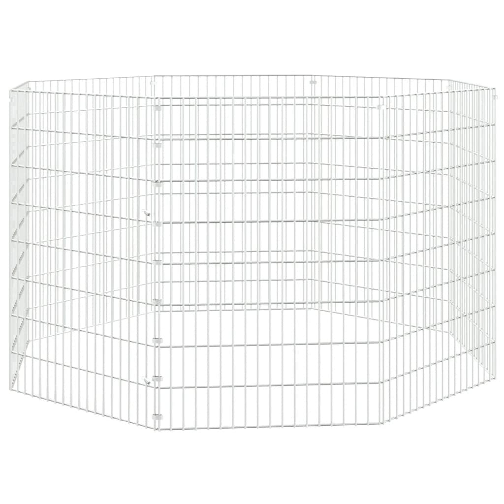 Animal Enclosure Silver Galvanized Iron 8 Panels Adjustable - LAWendy