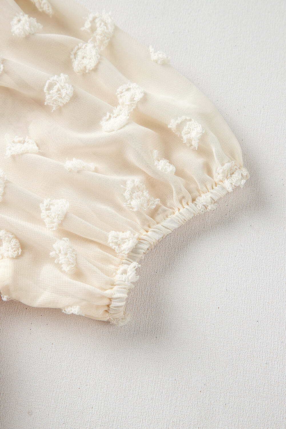 Apricot Polka Dot Mesh Puff Sleeve Textured Blouse - LAWendy