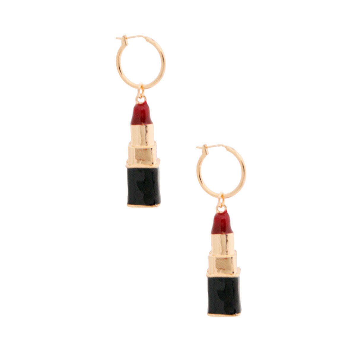 Burgundy Lipstick Charm Hoops - LAWendy