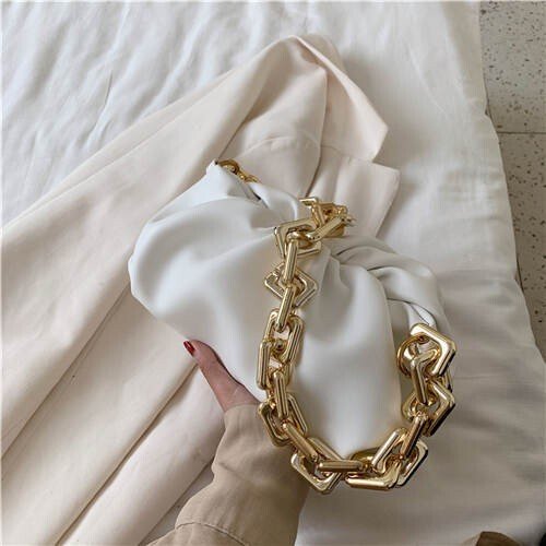 Cloud Shape Design Bold Fashion Chain Women Handbag - White - LAWendy