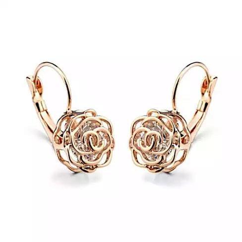 Color: 18kt Rose Gold Plt. - ROSE IS A ROSE 18kt Rose Crystal Earrings In White Yellow And Rose Gold Plating - LAWendy